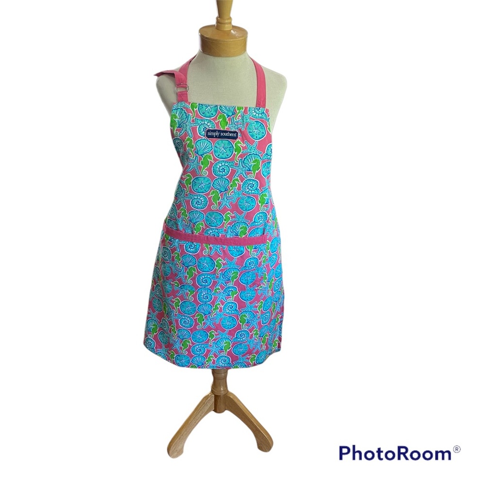 Simply Southern Bib Apron Tie back adjustable at neck Pink Blue Green Seashell